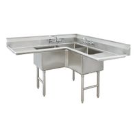 Advance Tabco FC-K6-18D-X Fabricated Corner Sink,
3-Compartment L Shaped, Stainless Steel - 57" x 57" x 43"