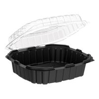 Anchor Packaging 4669109 Crisp Food Technologies Hinged
Container, 1-Compartment, Clear/Black, Plastic - 63 oz;
10-1/2" x 9-1/2"