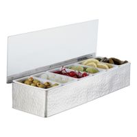 American Metalcraft HMCD6 Countertop Condiment Dispenser,
6-Compartment, Stainless Steel, Hammered Finish - 17-3/4" x
5-3/4" x 3-1/2"
