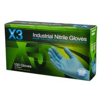 Ammex X344100 X3 Disposable Industrial Gloves, 3 Mil, Blue,
Nitrile, Powder & Latex Free - Medium
