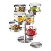 Cal-Mil 1858-4-55HL Mixology 6 Tier Revolving Cold Condiment
Display W/Hinged Lid Jars, Plastic/Stainless Steel - 11" x
14" x 11-1/4"