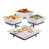 Cal-Mil SR1020-13 Quad Platter and Bowl 3-Tier Display,
Black/White, Metal/Melamine - 19-1/2" x 19-1/2" x 11"