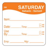 Daymark IT110053-6-SAT Dissolving Labels, Saturday, Orange -
2" x 2"