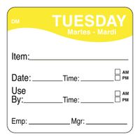 Daymark IT110053-2-TUE Dissolving Labels, Tuesday, Yellow -
2" x 2"