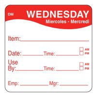 Daymark IT110053-3-WED Dissolving Labels, Wednesday, Red -
2" x 2"