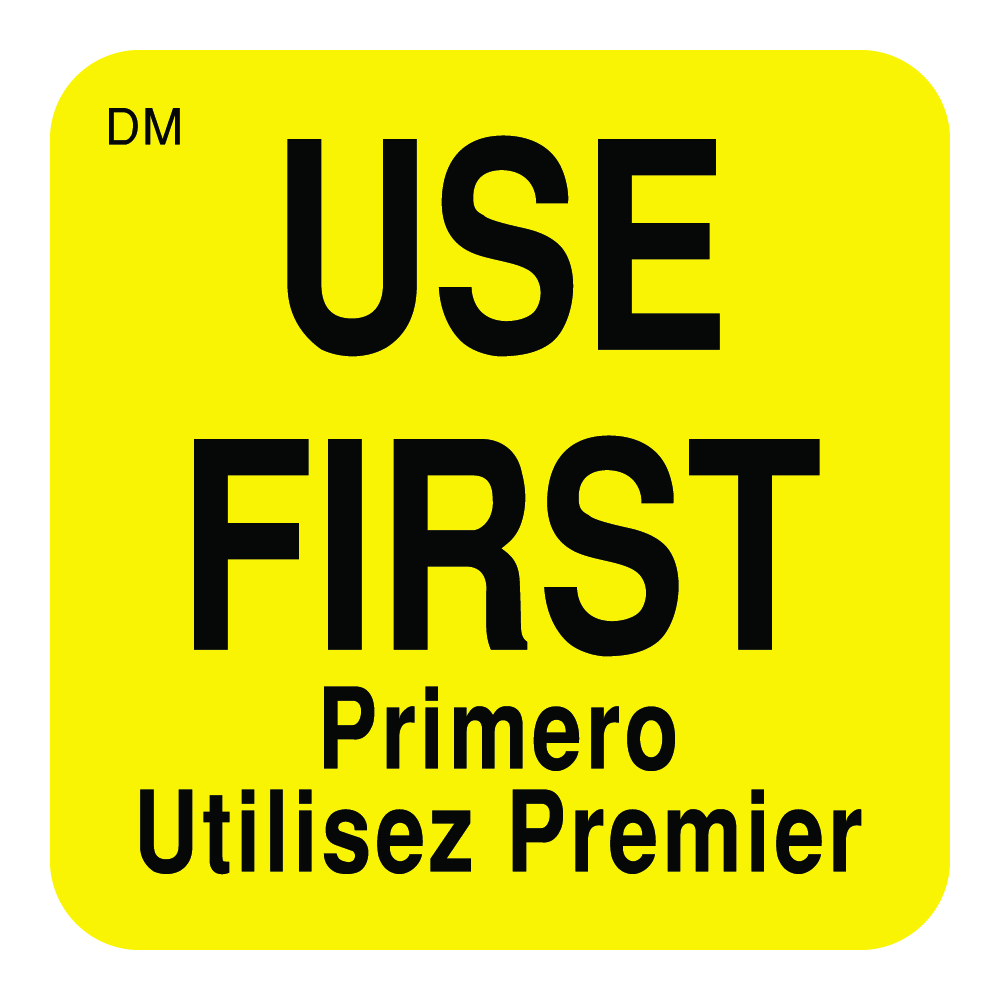 "USE FIRST" DISSOLV LABELS 1X1