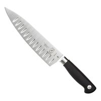 Mercer Culinary M21077 Genesis Chef Knife, Granton Edge,
Short Bolster, Black, Stainless Steel/Rubber - 8"