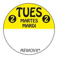 Avery Dennison 814221 Multilingual Circular Color Coded Day
of the Week Labels, Yellow, Tuesday - 1"