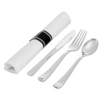 Fineline Settings 730 Cutlery Kit Roll,
Fork/Knife/Spoon/Napkin, Silver W/Black Band - 4 pc