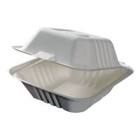 Nowpak NN-66 Compostable Hamburger Clamshell Container,
White, Fiber/NIA-P - 6" x 6" x 2-2/5" *Discontinued*