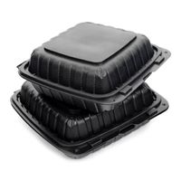 Hinged Container, 1-Compartment, Black, Plastic - 9" x 9" x
1"