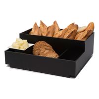 Rosseto BD113 Stackable Rectangular Large 4-Compartment
Building Block Condiment Tray, Black, Acrylic - 16" x
14-3/4" x 6"