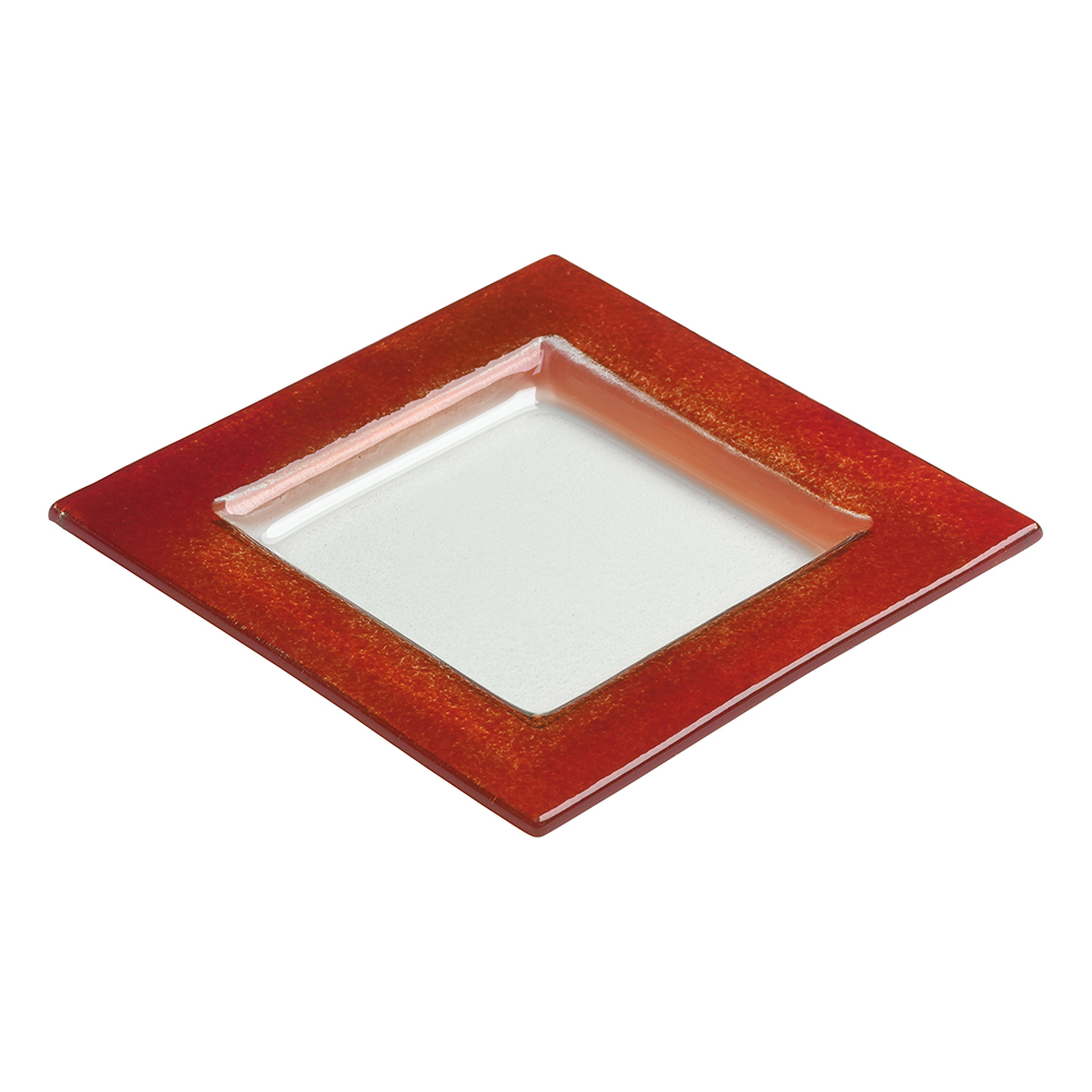 SQ GLASS PLATE RED 6.75" (1)