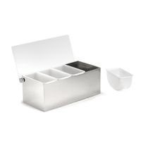 TableCraft 1603 Condiment Holder, 1 Pint, Stainless Steel
With Acrylic Lid (Holds 4 Freeze Pack 4937) - 12" x 5-7/8" x
4-7/8"