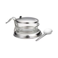 TableCraft 357 Condiment Jar Set, Includes Cover & Spoon,
Glass Container, Stainless Steel - 6 oz