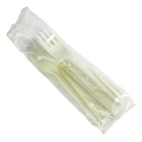 Vegware VW-KFSWN Compostable Cutlery Kit, Wrapped,
White, TPLA - 4 pc (K/F/S/N)