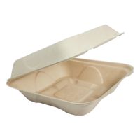 World Centric TO-SC-U85-3-LFP Compostable Clamshell
Container, Natural, Plant Fiber/NIA-P - 8" x 8" x 3"