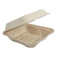 World Centric TO-SC-U9-LFP Compostable Clamshell Container,
1-Compartment, Natural, Plant Fiber/NIA-P - 9" x 9" x 3"