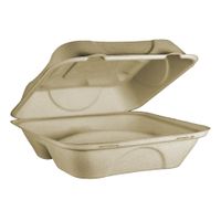 World Centric TO-SC-U9T-LFP Compostable Clamshell,
3-Compartment, Natural, Fiber/NIA-P - 9" x 9" x 3"